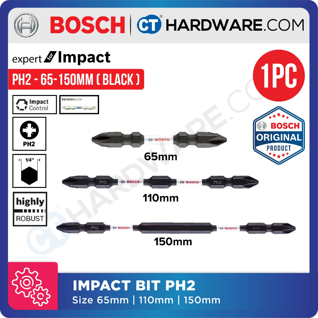 BOSCH IMPACT SCREWDRIVER BIT SIZE PH2x65MM PH2x110MM PH2x150MM