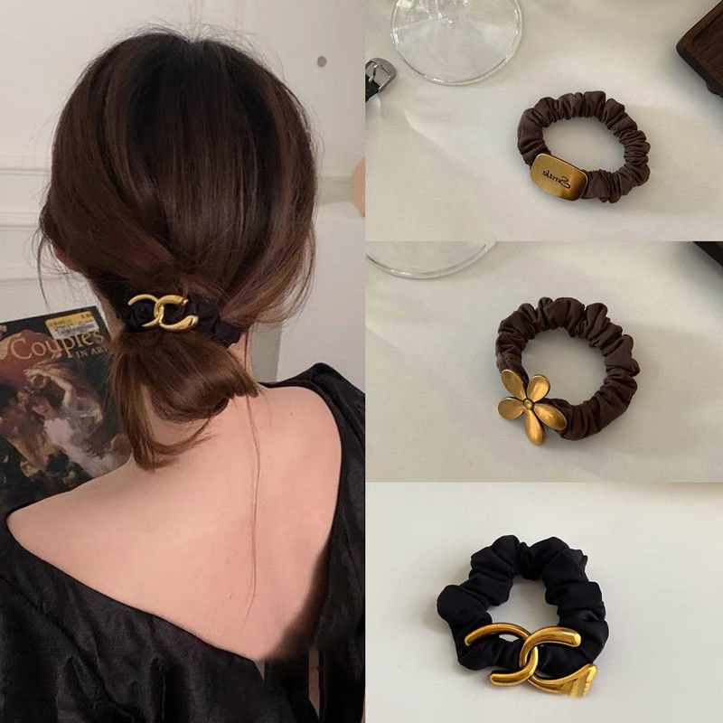 BLOSSOM Metal High Quality Silk Hair Tie, A79, Hair Band, Ponytail Holder, Scrunchie, Gold Hair Accessories