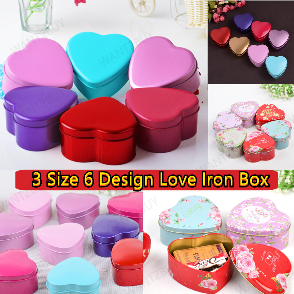 3 Size Love Heart Shaped Colour Tin Metal Wedding Birthday Goodies Doorgift Gift Candy Box Bekas Kotak Gula-Gula Kahwin
