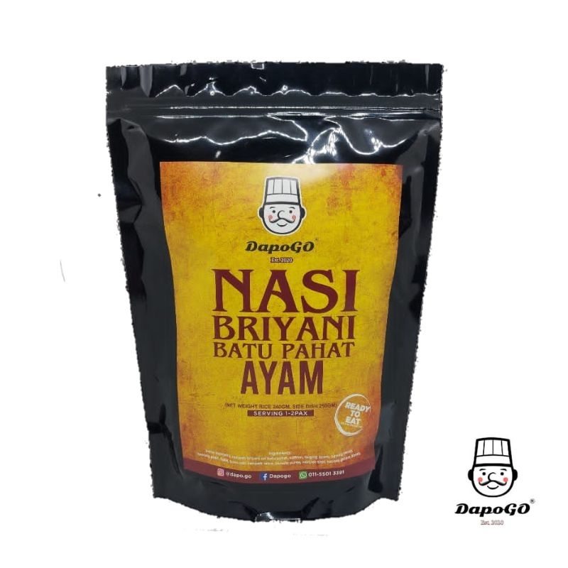 DAPOGO Nasi Briyani Ayam Batu Pahat (460gm) | Ready to Eat (RTE) | Nasi & Lauk dipek berasingan | Instant Meal MRE