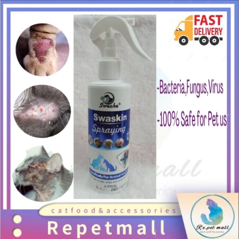 Swache Swaskin Spraying 200ml / Cats Dogs & Small Animals Skin Disease Spray/Ubat Sakit Kulit Pet Skin Disease XHABG