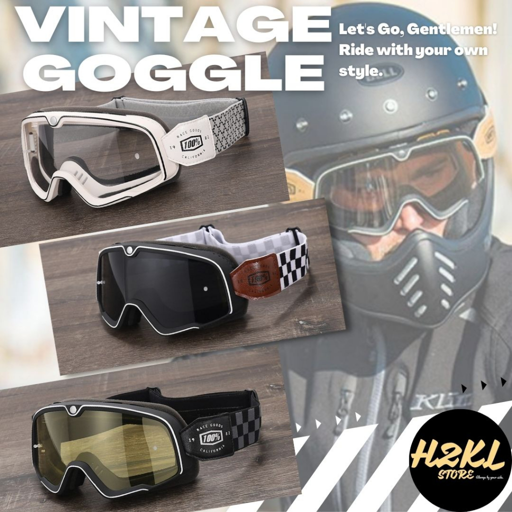 【Ready Stocks】 RETRO GOGGLES Motorcycle Biker Windproof Offroad Motocross Checker Caferacer Bobber Chopper Vespa