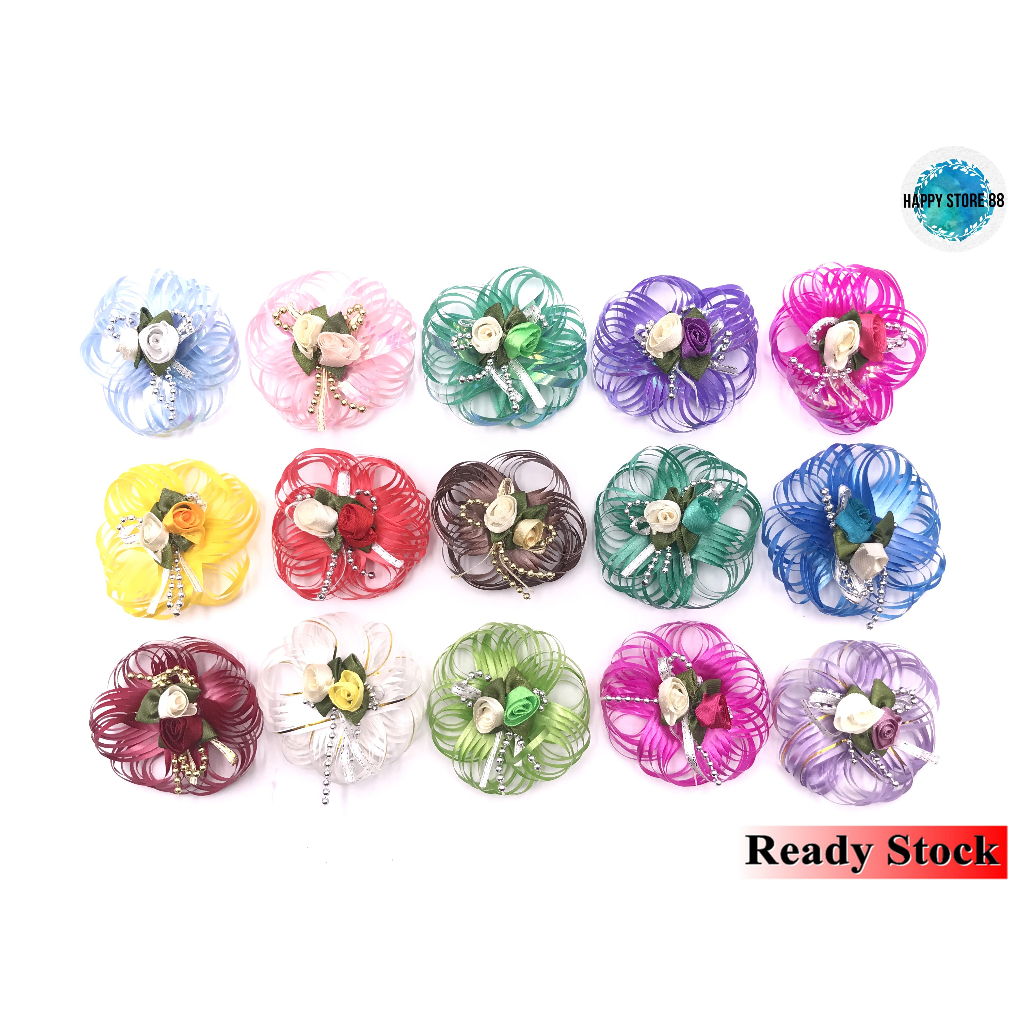 Ribbon Bow Flower Corsage / Ribbon Brooches / Bunga Kendarat / Bunga