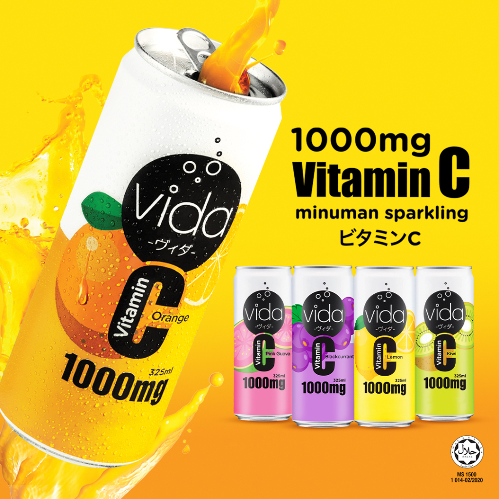 Vida Vitamin C (325ml x 24 Cans) Lemon / Orange / Kiwi / Pink Guava