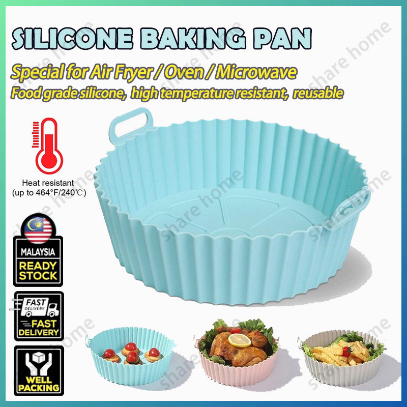NonStick Silicone Baking Pan Food Safe Air Fryer Accessories Reusable Pizza Cake Tray Oven