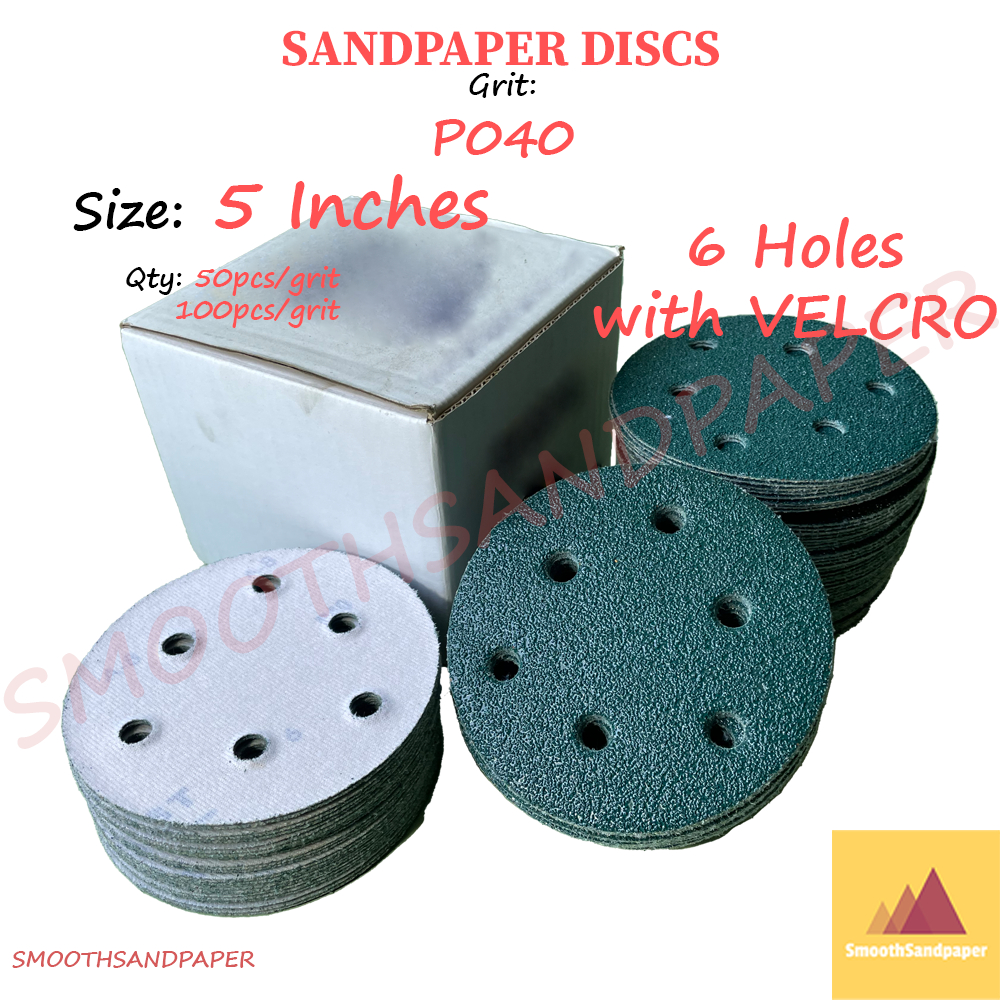 5Inches (6Holes+Velcro) Grit40 Sandpaper Discs Aluminium Oxide 5Inci Kertas Pasir Cakera 5寸6孔植绒砂纸圆盘 image 4