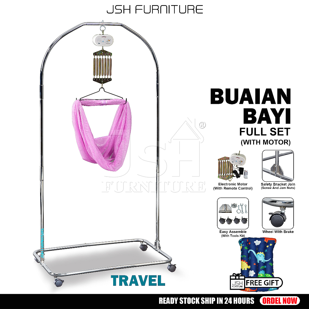 Rangka Buaian Bayi JSH C9 - Spring Cot Baby Cradle Stand Besi Buaian Baby Cradle Swing Buai Baby Sarung Buai Roda Wheels