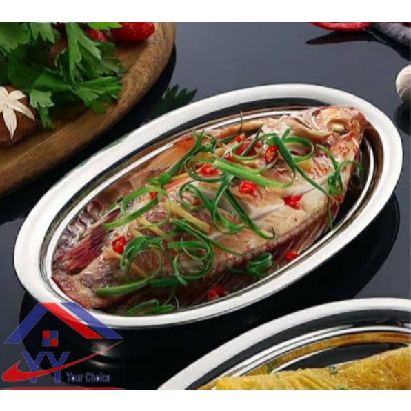 Stainless Steel Oval Shape Plate/Egg Shape Dish/Steam Fish Plate/Pinggan Bujur/Pinggan Ikan 28CM/30CM/35CM/40CM