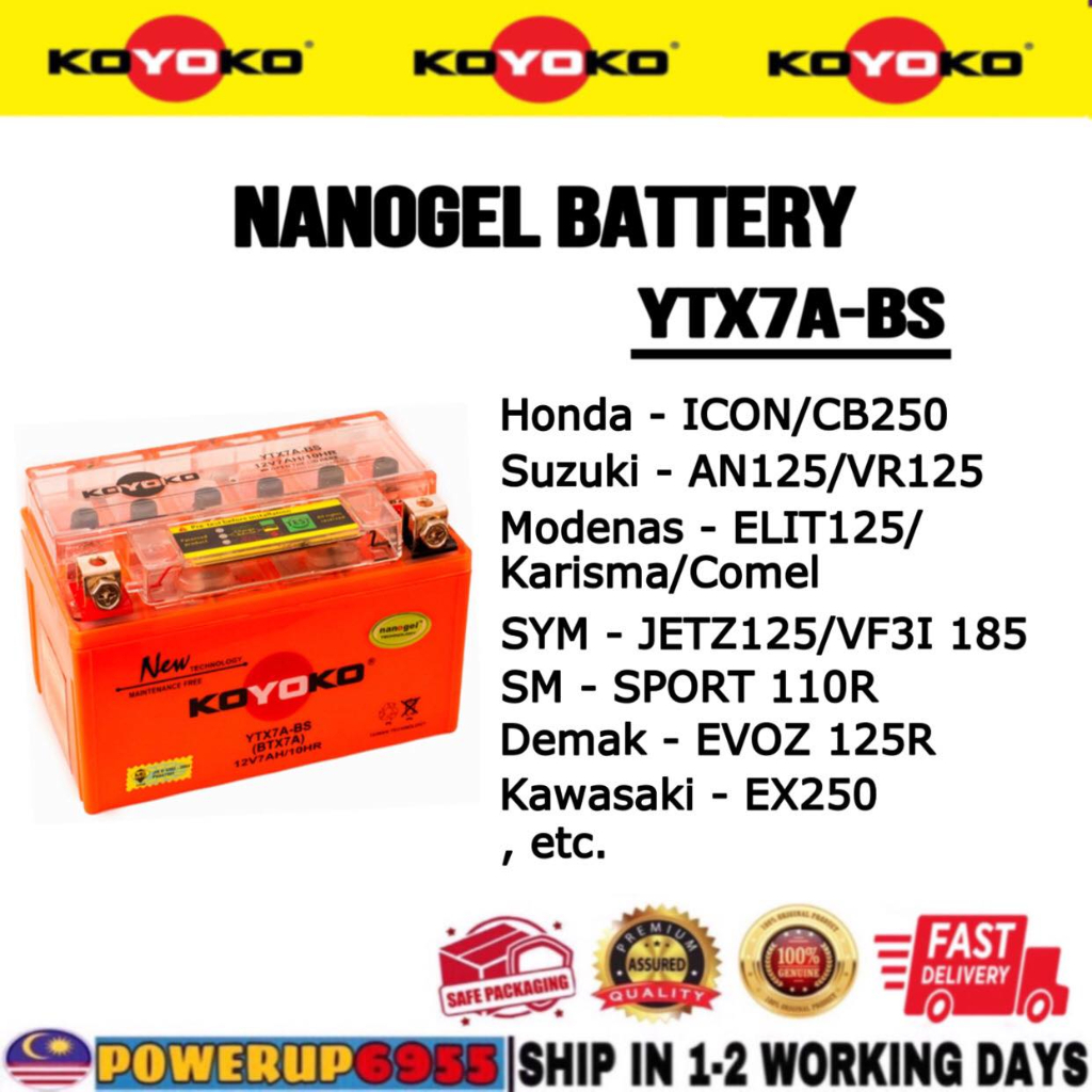 YTX7A-BS YTX7A BTX7A KOYOKO NANOGEL BATTERY ICON CB250 VF3I 185 VR125 ...