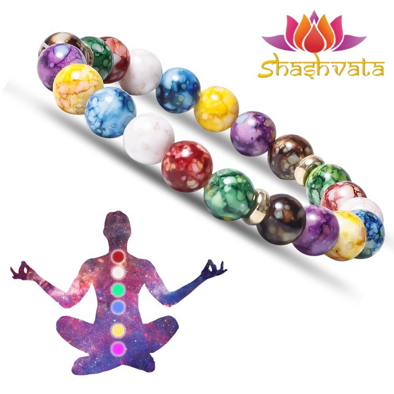 Shashvata Volcanic Stone Seven Chakra Energy Agate Stone Bracelet/ Stress Relief Healing Chakra Yoga (Bracelet)