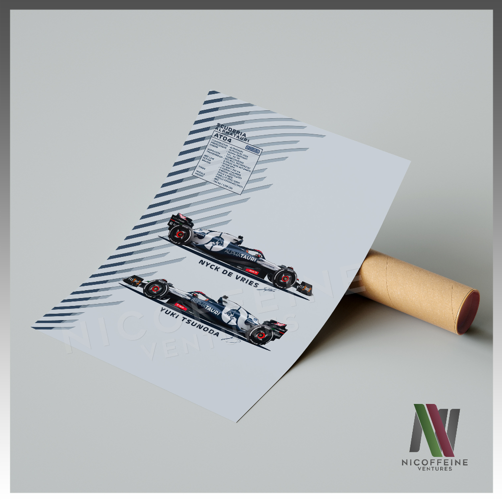 [Poster Only] 2023 Alphatauri AT04 Nyck de Vries Yuki Tsunoda F1 Car Minimal Art Large Poster Print / Wall Art