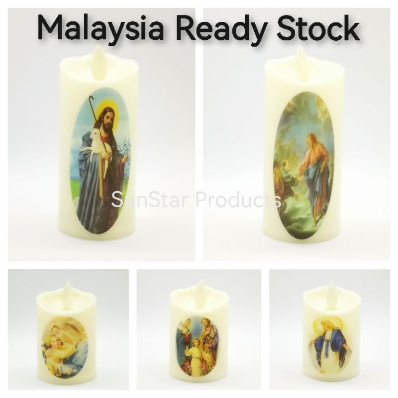 Catholic Led Swinging Candle Light Flameless Smokeless Lilin Jesus Malaysia Ready Stock