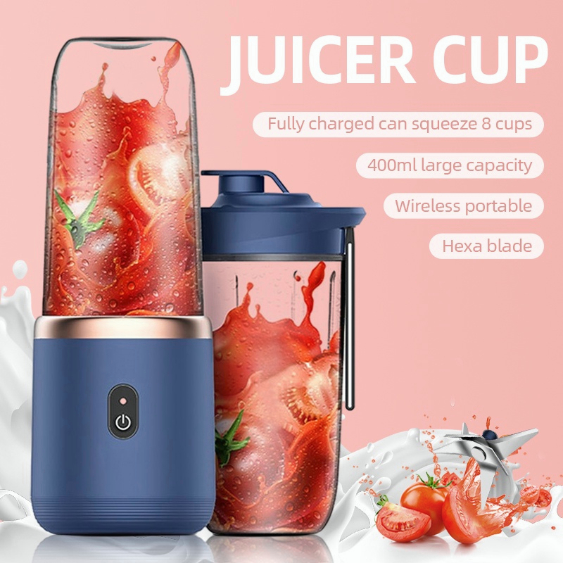 Electric fruit juicer 2Cup blender juice mixer mini Wireless Portable household USB Charging 6 Blade gift juice cup果汁榨汁机