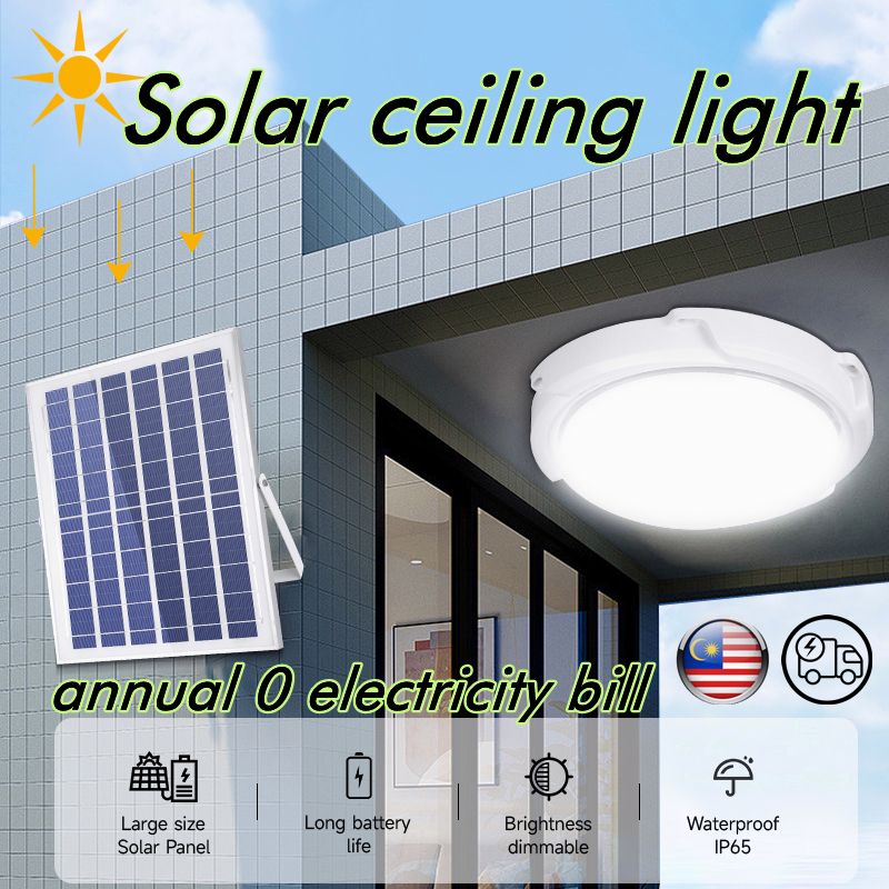 【READY STOCK】LED Solar Ceiling Light Outdoor Indoor Solar Lamp Dimmable Panel Lamp Home Decor Light Fixture For Corridor