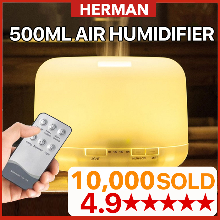 500ML REMOTE LED Air Purifier Humidifier Essential Oil Diffuser Aroma Aromatherapy Color Lamp Pelembap Pembersih Udara