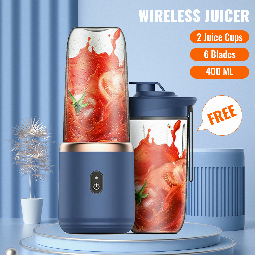 2Cup Electric fruit juicer blender juice mixer mini Wireless Portable household USB Charging 6 Blade gift juice cup榨汁机