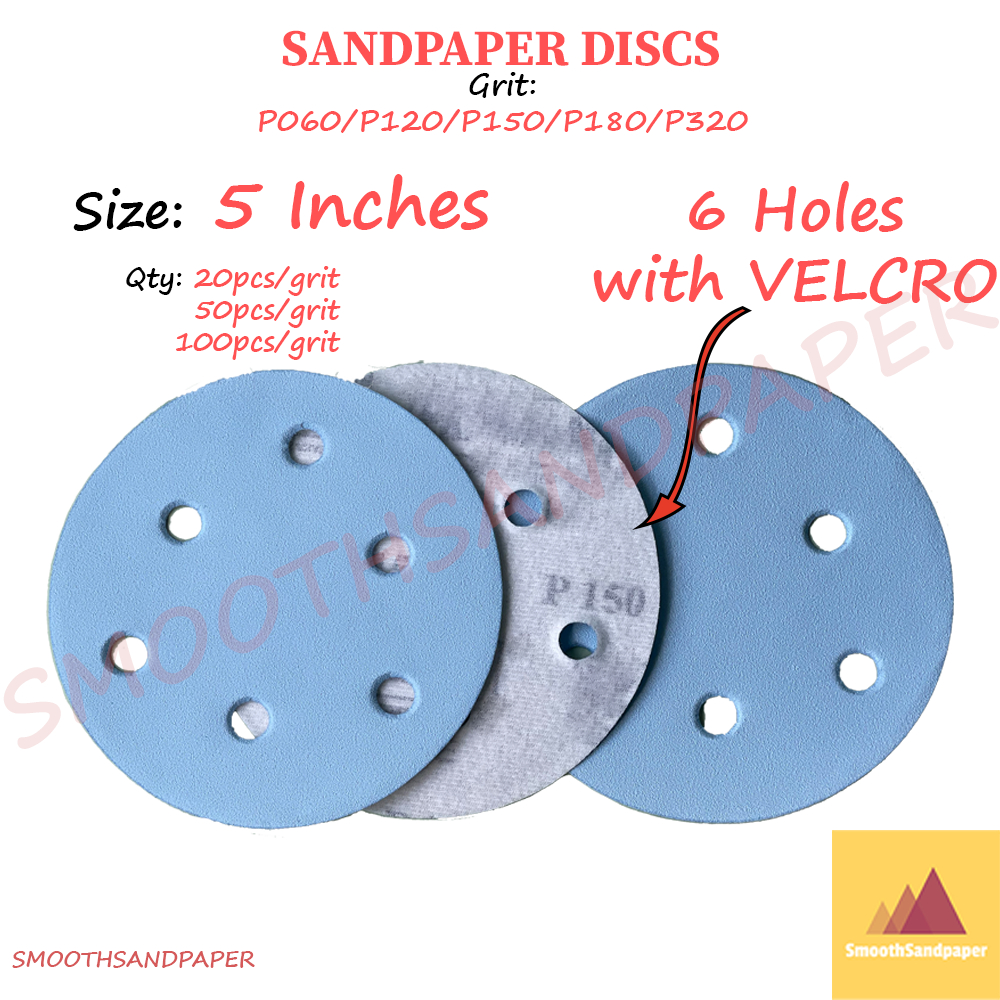 5Inches (6Holes+Velcro) Sandpaper Discs Aluminium Oxide 5Inci Kertas Pasir Cakera 5寸6孔植绒砂纸圆盘 image 3