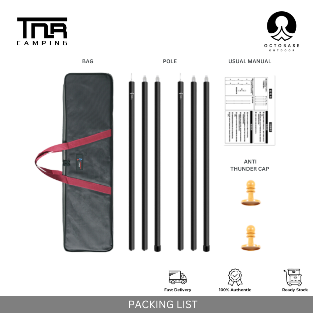 TNR CAMPING - 2.4 METER OP ALUMINIUM TARP POLE 2 PCS FOR FLYSHEET OUTDOOR CAMPING PICNIC