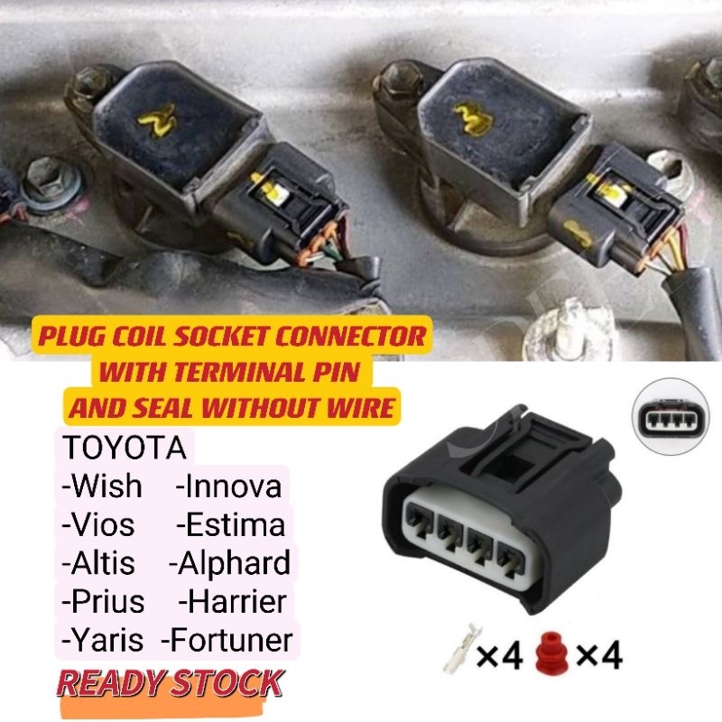 PLUG COIL SOCKET CONNECTOR FOR TOYOTA WISH VIOS ALTIS ESTIMA ALPHARD YARIS INNOVA HARRIER HILUX