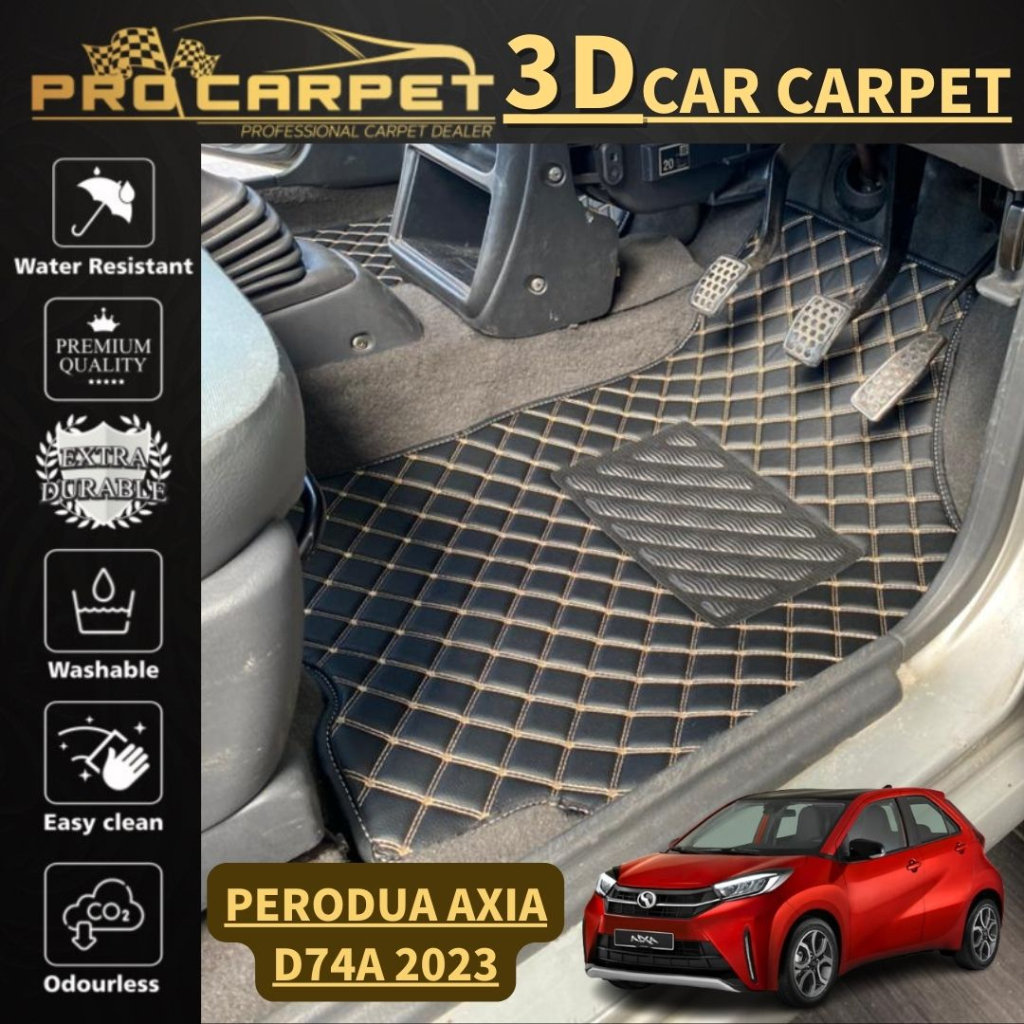 PERODUA AXIA D74A ( 2023 ) CAR ACCESSORIES CAR FLOOR MAT CARMAT 3D PU