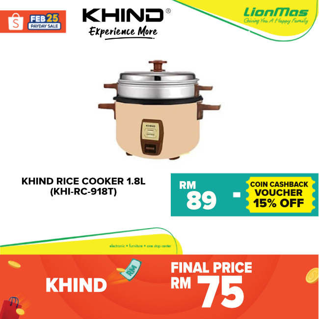 KHIND 9Series Electric Rice Cooker 1.8L (RC-918T) - RANDOM COLOUR ...