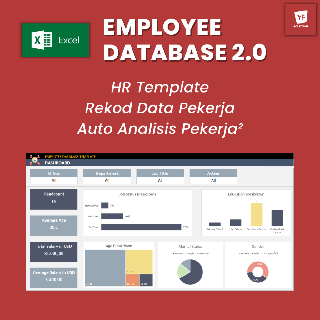 Employee Database 2.0【Excel】| Pangkalan Data Pekerja 2.0 【Lifetime Customer Service Support】HR Template Rekod Pekerja