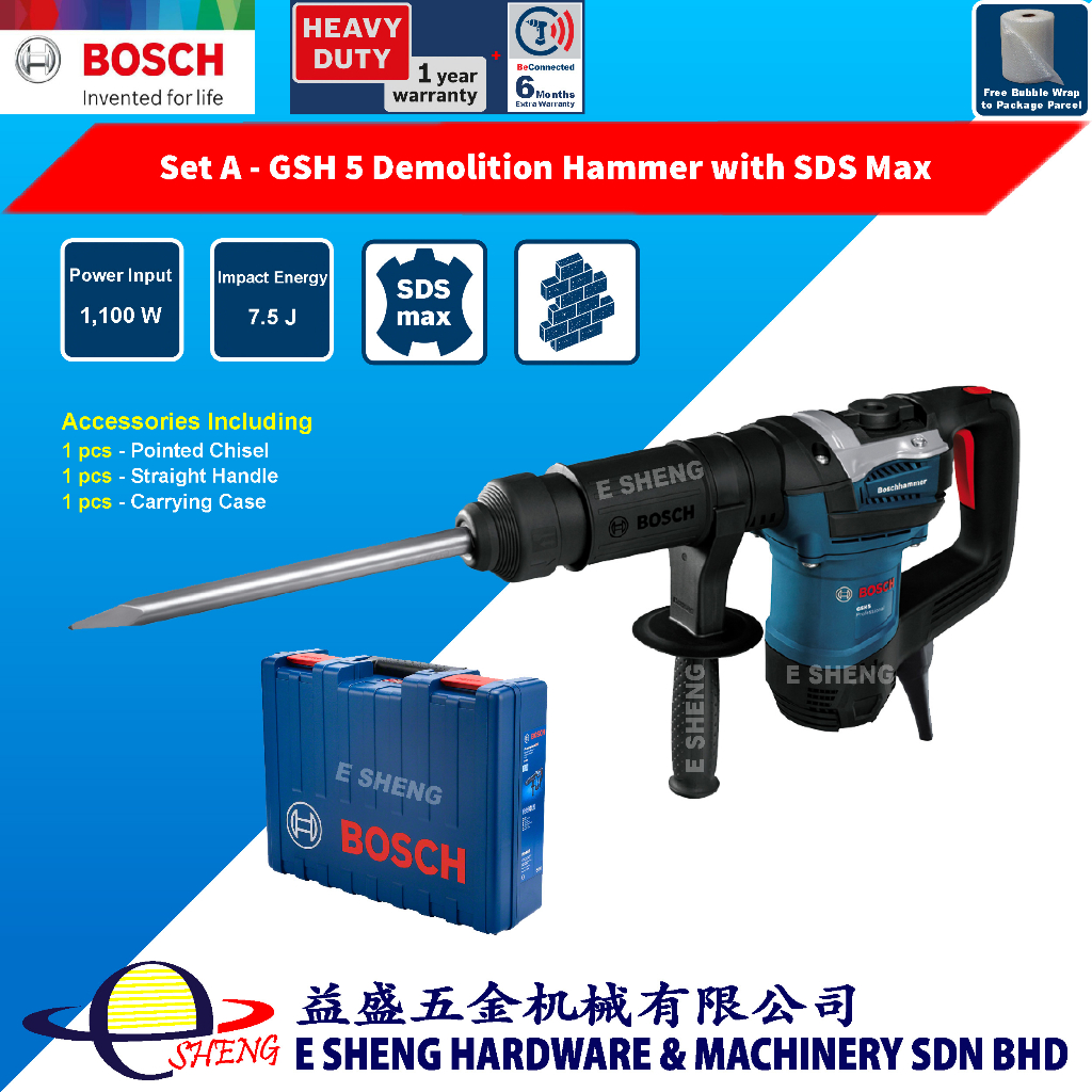 Bosch GSH 5 Demolition Hammer With SDS Max 650W FOC Pointed Chisel ...