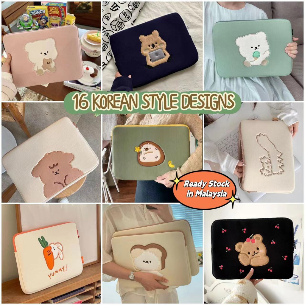 Laptop Bag Korean Embroidered Cute Bear Shockproof 10/11/13/14/15.6inch Tablet Laptop Sleeve