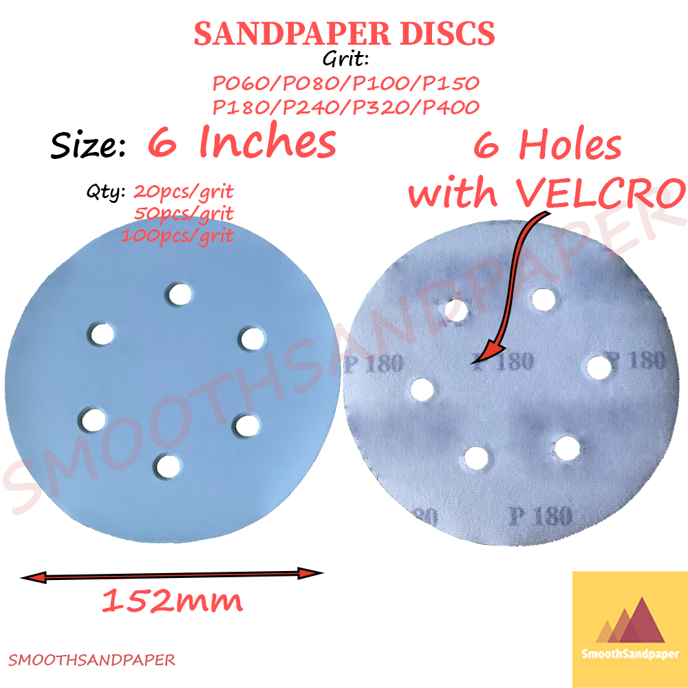 6Inches (6Holes+Velcro) Sandpaper Discs Aluminium Oxide 6Inci Kertas Pasir Cakera 6寸6孔植绒砂纸圆盘 image 3