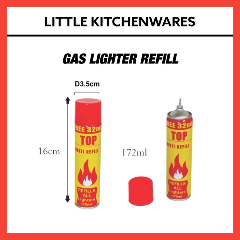 GAS REFILL 172ML FREE 32ML (USE FOR GAS LIGHTER / LONG NOZZLE GAS