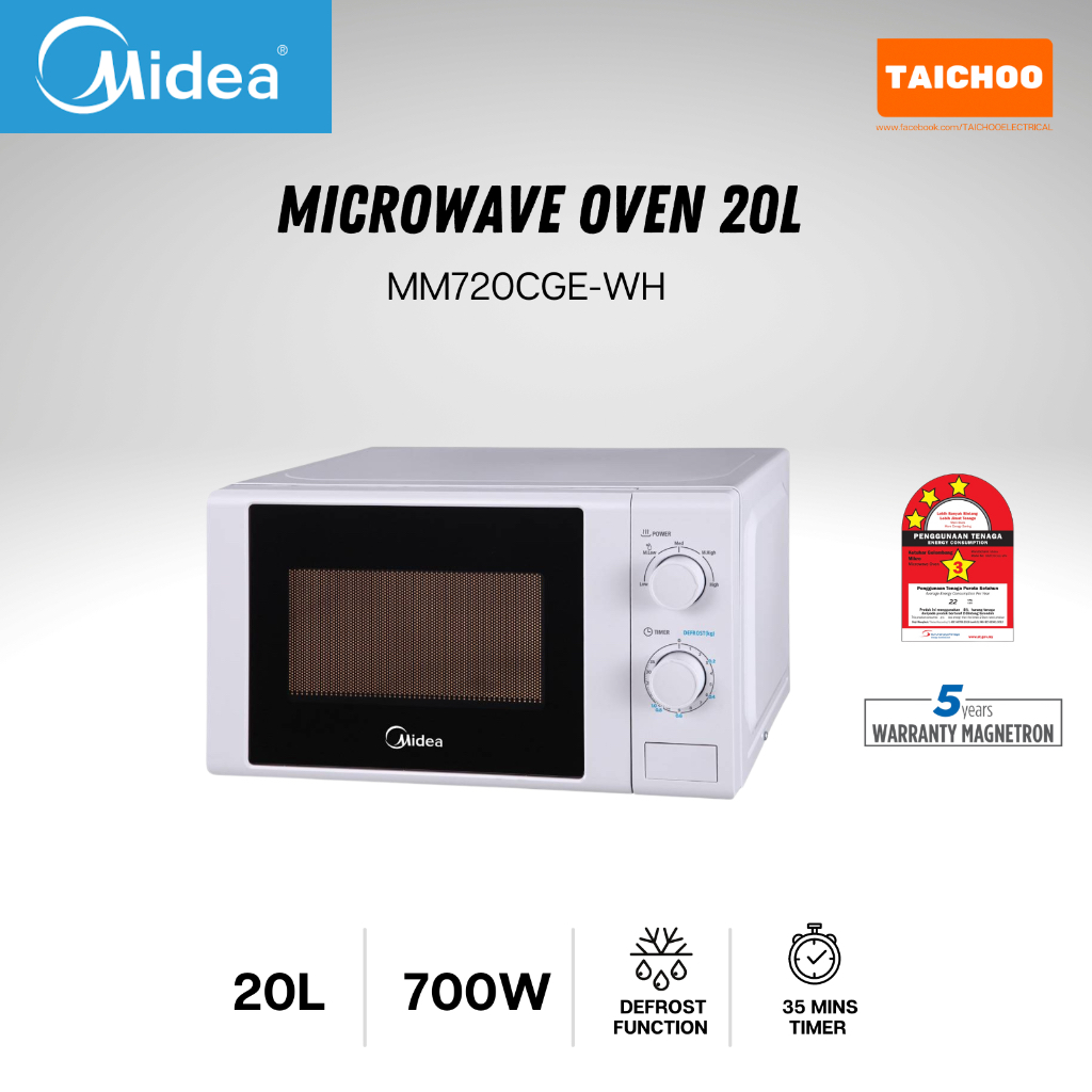Midea Microwave Oven 20L MM720CGEWH Shopee Malaysia