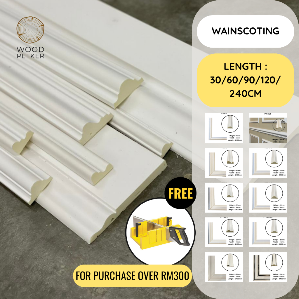 Wainscoting / Chair rail/ Frame pintu/ Shiplap/ Slat wall/WallSkirting/DIY/Wood moulding
