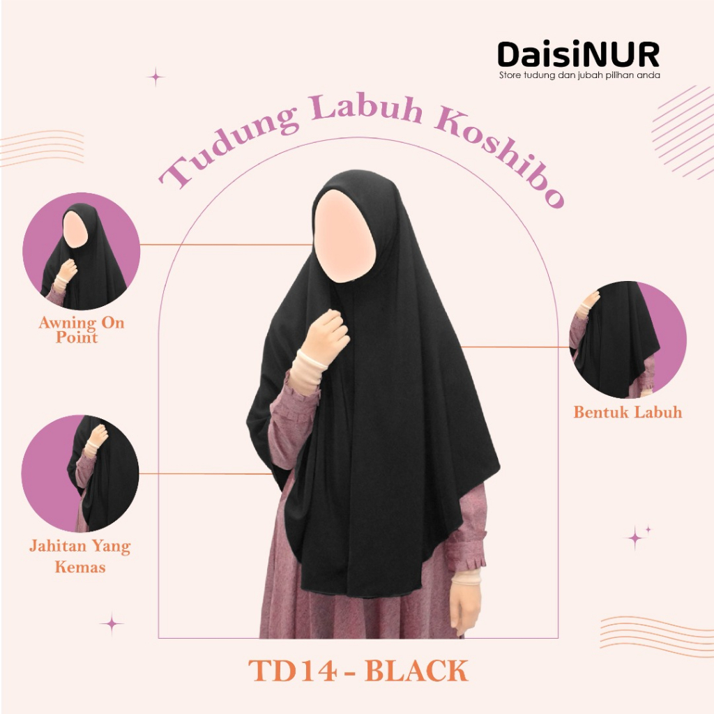 Tudung Labuh Sekolah Koshibo iNur Dua Lapis Bidang 60 Muslimah Tahfiz Haji Umrah TD01-TD15