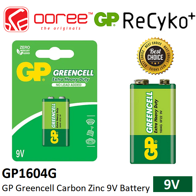 GP RECYKO+ GREEN CELL CARBON ZINC 9V BATTERIES BATTERY - 1PCS (GPPVC9VG017) GP1604G