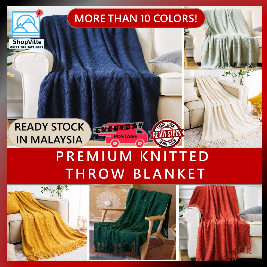 Throw Blanket Sofa Knitted Hotel Grade Selimut Cozy Soft Cushion