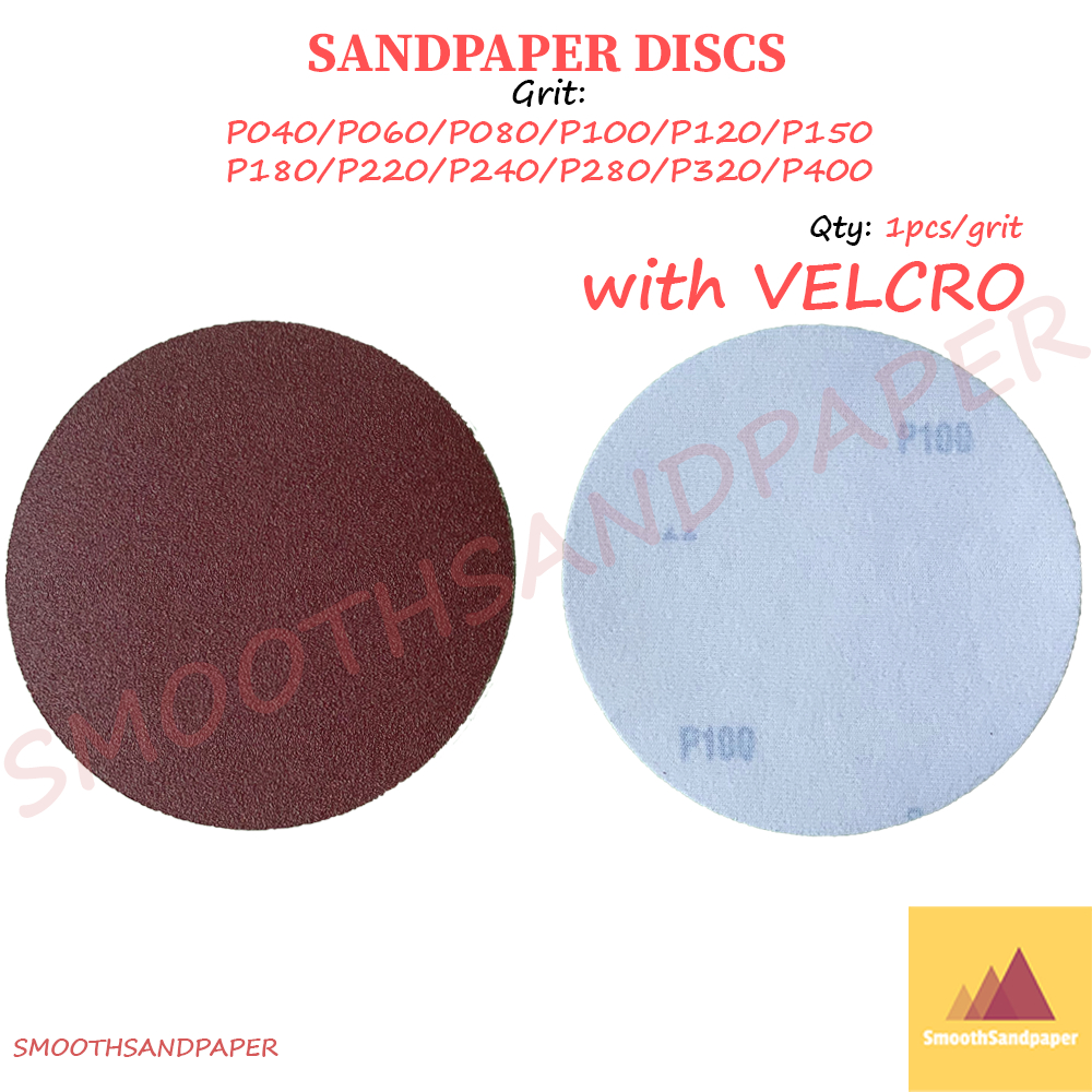 5"/6"/7" Abrasive Red Sandpaper Discs Aluminium Oxide (Velcro) Kertas Pasir Cakera (Merah + Velcro) 砂纸植绒圆盘 image 2