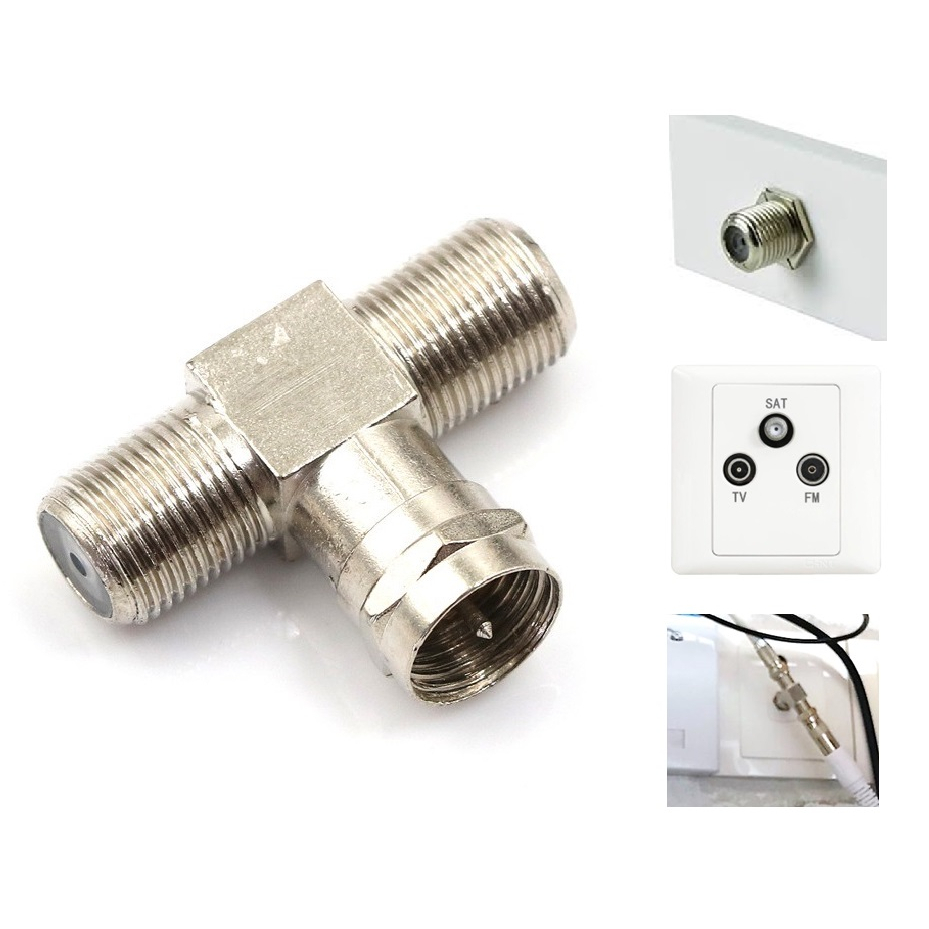 3 WAY RG6 F-type Male to 2 Female Splitter Combiner Antenna TV Satellite Coaxial Cable Wall Socket