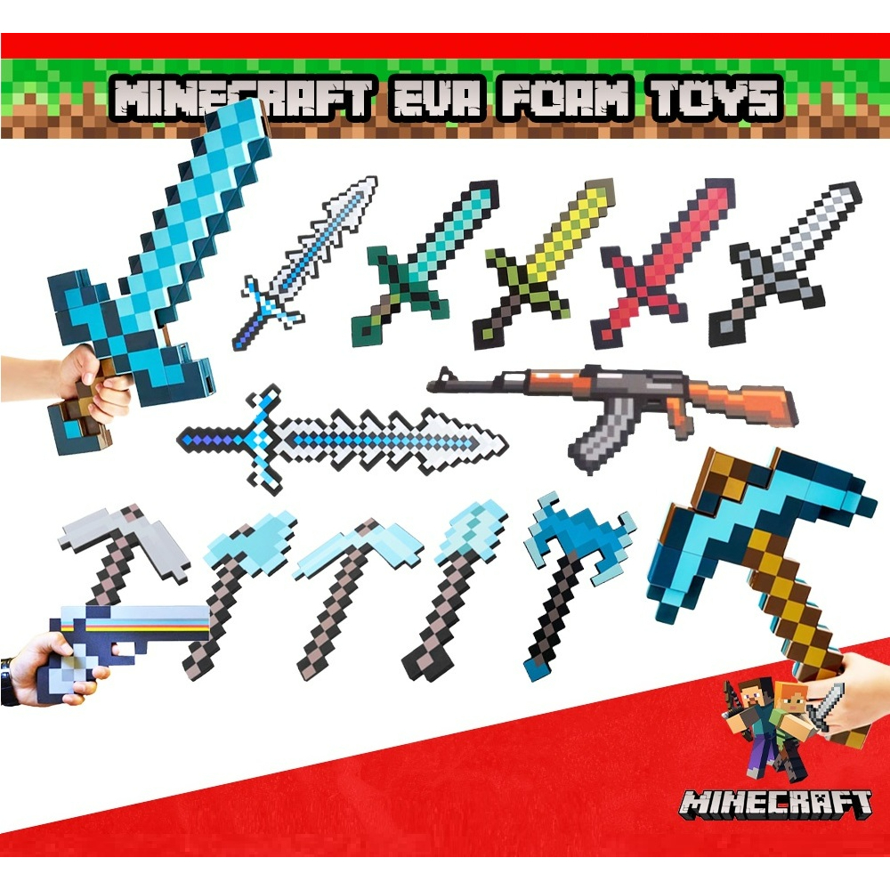 [READY STOCK] Minecraft Foam Toys Cosplay Party - Fire Lighting King Sword/Axe/Sword/Rifle/Shovel (38cm - 80cm)