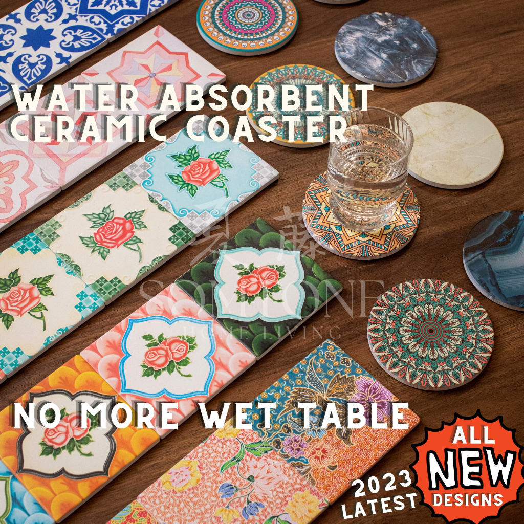 Coaster Cup Set Water Absorbent Ceramic Coaster with Cork Cup Mat Placemat Bohemian Mandala Marble Heritage Design