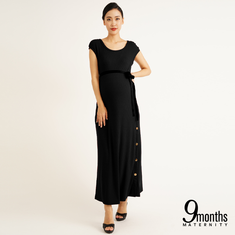 9months Maternity Side Button Split Maxi Dress | Baju Mengandung | Dress Mengandung | Pregnant Dress | Preggy Dress
