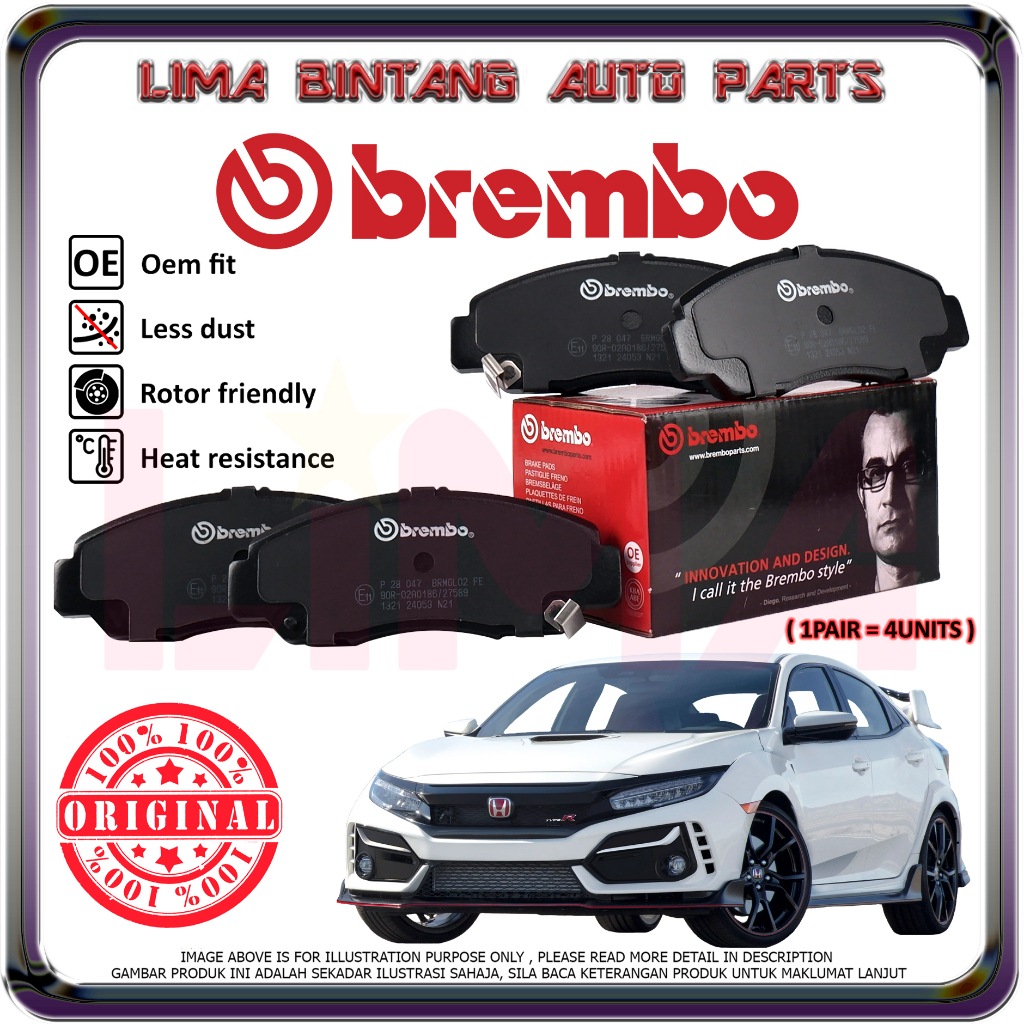 Honda Civic FK8 Type R Front / Rear Brake Pads , Disc Brake Pad Brembo