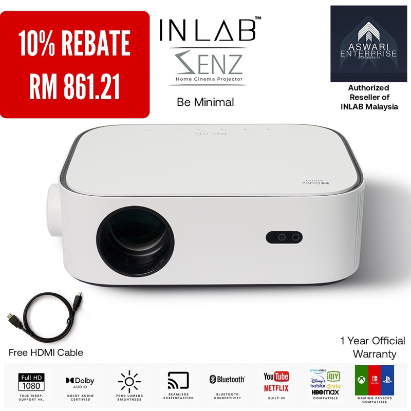 INLAB Senz - Home Cinema Projector 1080P and 4k Support / Built-in ...
