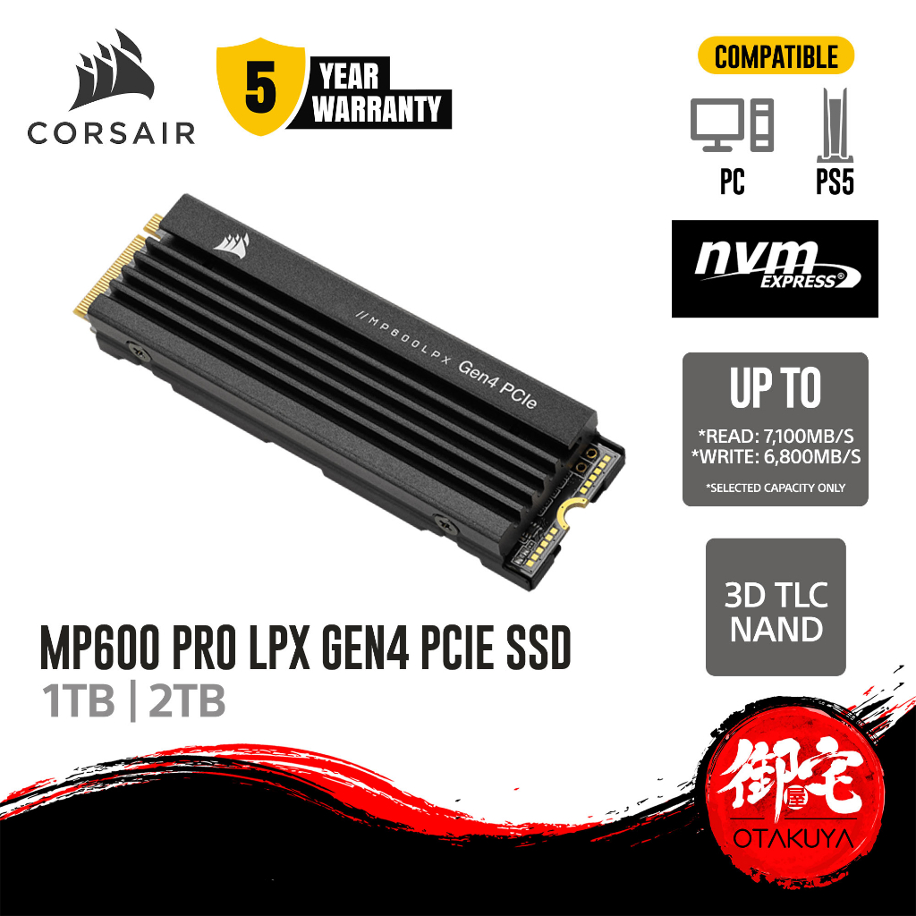CORSAIR MP600 PRO LPX PCIe Gen 4 x4 NVMe M.2 3D TLC NAND Internal