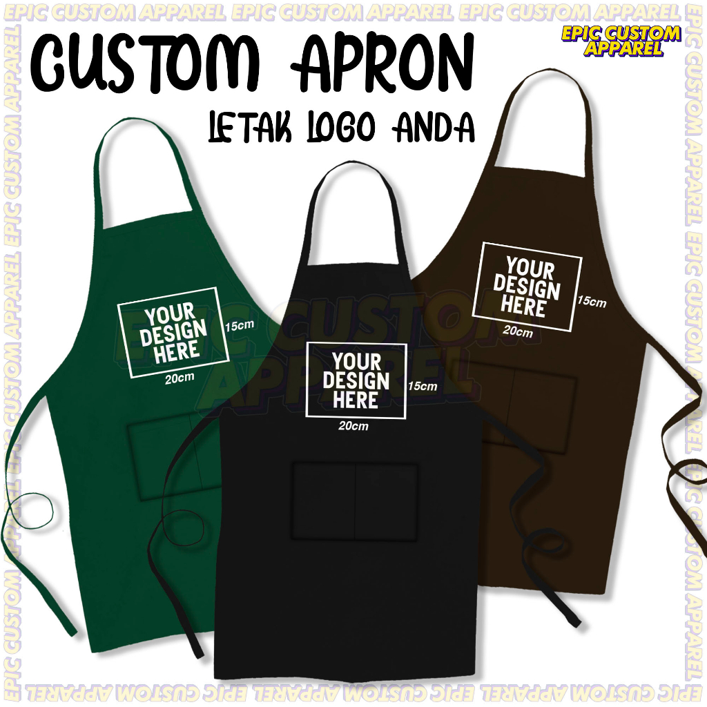 Custom Printed Polyester Waterproof Oilproof Lightweight Two Pocket Apron Overall Chef Kitchen Business Gerai Kedai