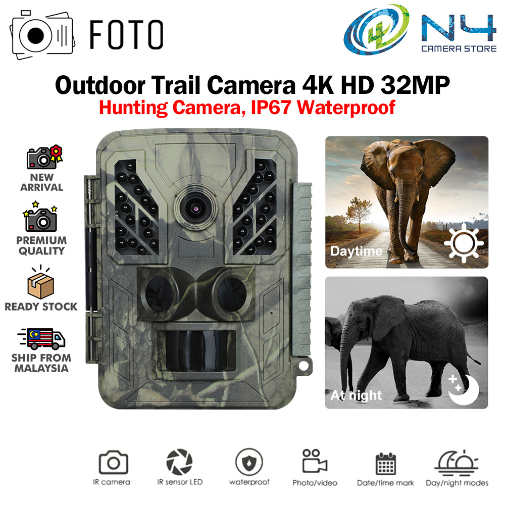 FOTO Outdoor Trail Camera 4K HD 32MP Game Night Vision Motion Activated Waterproof Wildlife Monitoring Camera