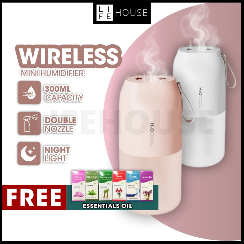 300ML Wireless Dual Spray Air Humidifier Wireless Humidifier Rechargeable Diffuser Portable Humidifier Purifier 无线加湿器香薰机