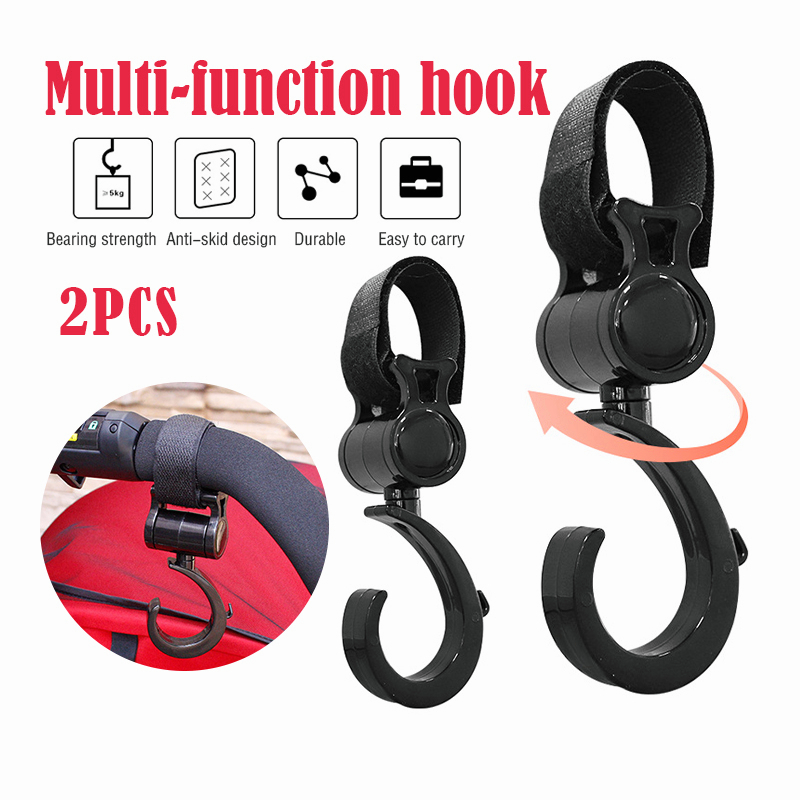 2pcs Baby Stroller Hooks Trolley Pram Hook Clips Multifunction Rotate 360 Degree Hanger Diaper Organizer Stroller Access