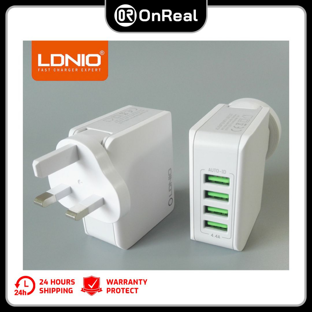 ONREAL 100 Ori LDNIO A4403 Quadruple 4 USB Output Port Auto ID USB Charger 4 4A Shopee Malaysia