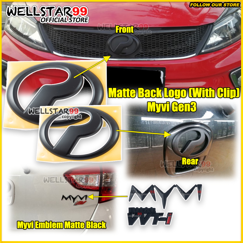 New Perodua Myvi 2018 to 2023 Matte Black VVT Myvi Front and Rear Logo