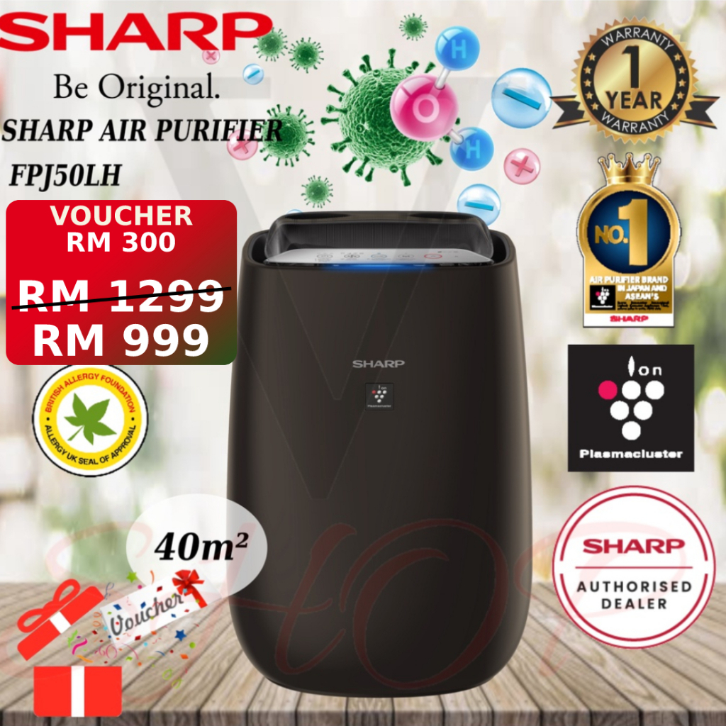 Sharp 40m² Plasmacluster Air Purifier Fpj50lh 